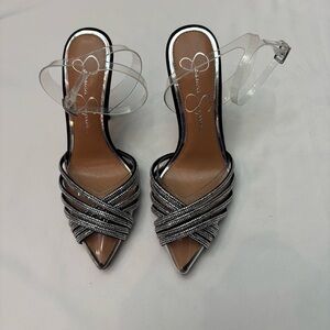 Jessica Simpson Wamblee Ankle Strap Rhinestone Silver Heels